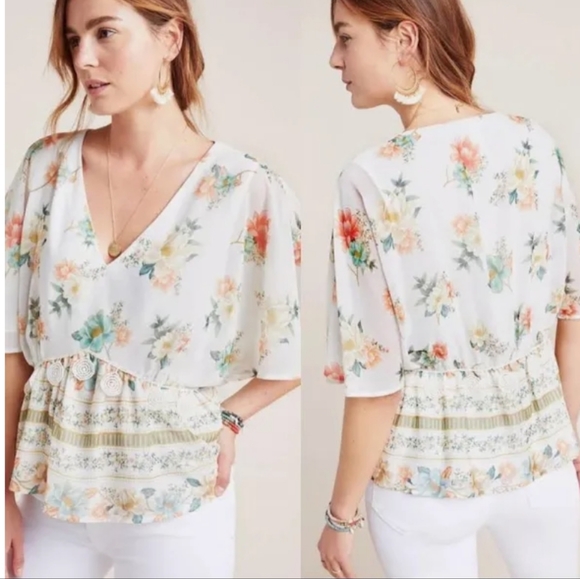 FARM Rio Anthropologie Hestia Peplum Floral Blouse Size Medium - Picture 4 of 11